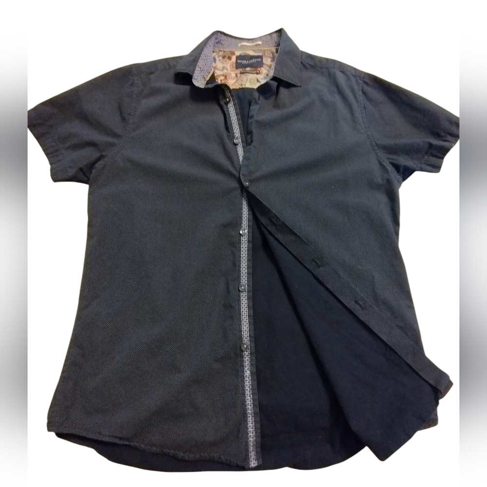 EUC Denim And Flower Dark Blue Short Sleeve Polka Dot Shirt Blouse - Picture 5 of 6
